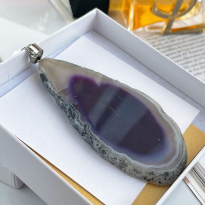Healing stone purple agate slice pendant
