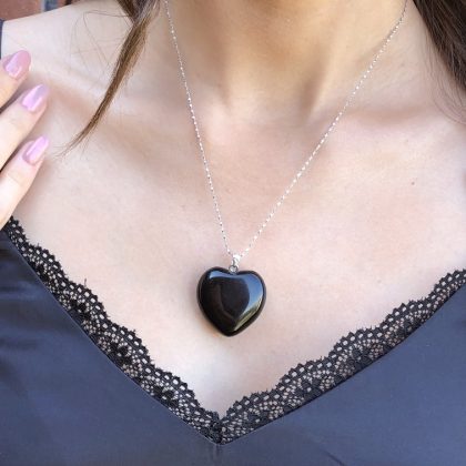 Black Obsidian Pendant Wire Wrapped Obsidian Heart Cord Necklace Boho Necklace Obsidian Heart Crystal Cord Necklace Crystal Necklace