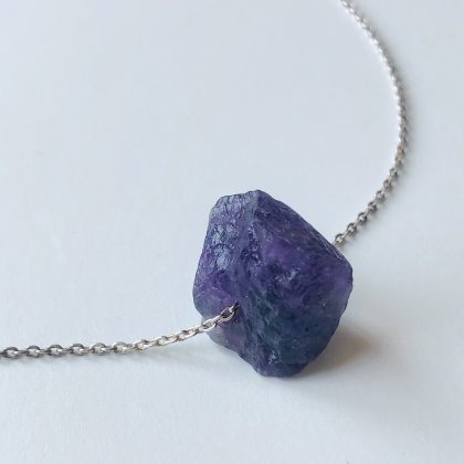 "Mystery" natural gemstone - Raw Amethyst Necklace Pendant, rough amethyst, layering necklace on Sterling Silver Chain