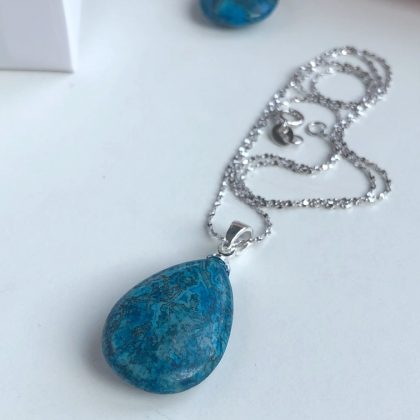 "Wise decisions" Stone Blue Onyx drop-Shaped Pendant Gift for Women - small