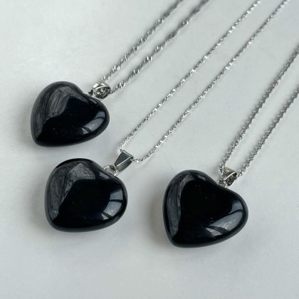 Obsidian hearts silver chains