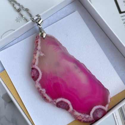 Pink Agate slice pendant gift