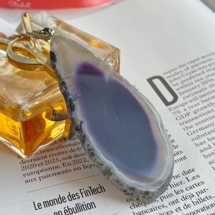 Purple Agate slice pendant silver