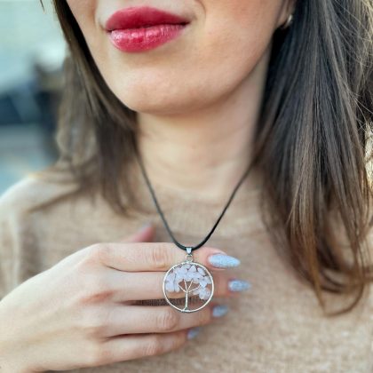 Bohemian Tree of Life Rose Quartz Gemstone Necklace for Health - Small
