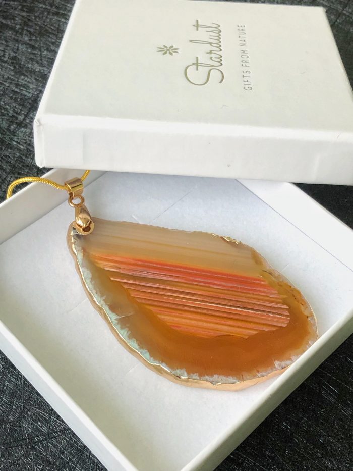 "Healing" stone Orange Agate Slice Necklace Dainty Boho Gift For Her Plated - big natural stone
