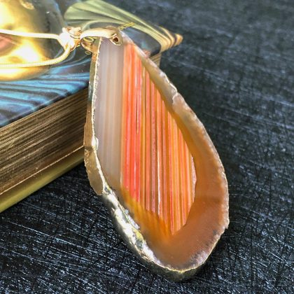 "Healing" stone Orange Agate Slice Necklace Dainty Boho Gift For Her Plated - big natural stone
