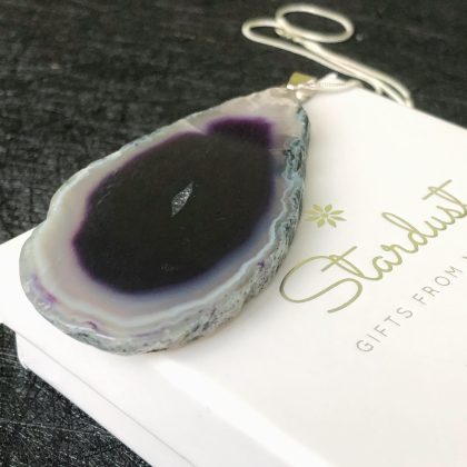 "Healing" stone Purple Agate Slice Necklace Dainty Boho Gift For Her Plated - big natural stone