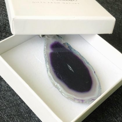 "Healing" stone Purple Agate Slice Necklace Dainty Boho Gift For Her Plated - big natural stone