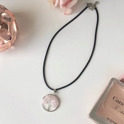 rose quartz tree necklace