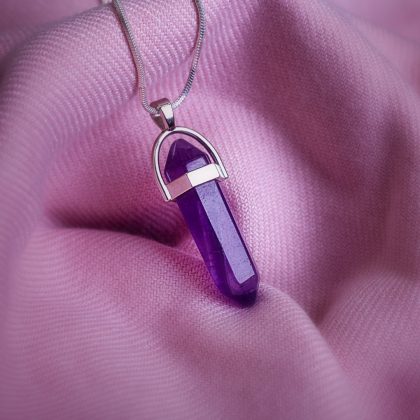 "Mystery" natural gemstone - Purple Amethyst Pendant, Hexagonal Prism shape on Sterling Silver Chain
