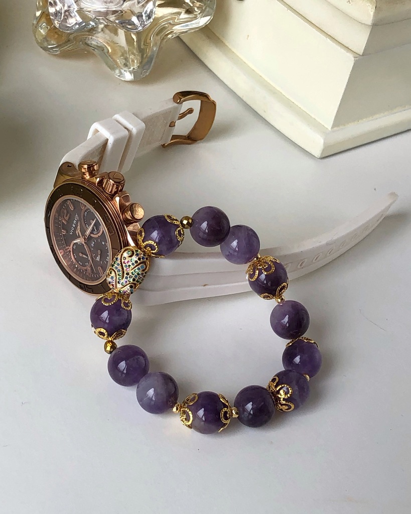 Amethyst Bead Bracelet, Small 4mm Purple Beaded Bracelet 6.0 / Yellow Gold Filled
