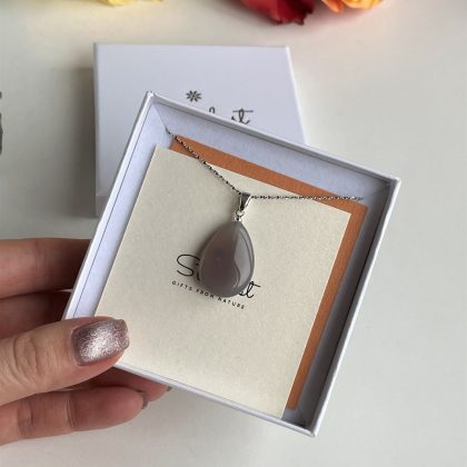 Luxury grey agate pendant silver gift for teacher