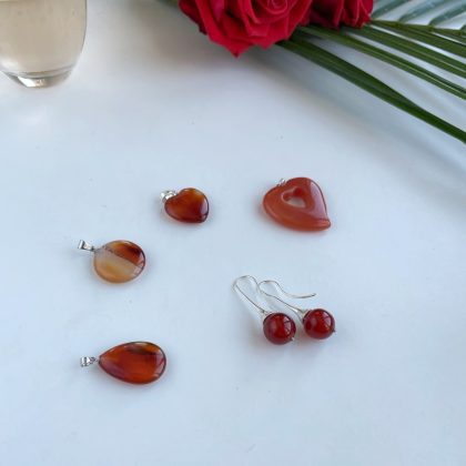 Cute heart Orange Carnelian Earrings with acrylic crystals, handmade earrings for her