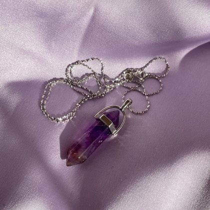 "Mystery" natural gemstone - Purple Amethyst Pendant, Hexagonal Prism shape on Sterling Silver Chain