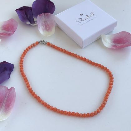“Positive” natural gemstone Orange Cat's eye Beaded Necklace for women, handmade jewelry from stones