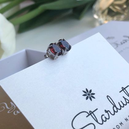 Garnet Stud Earrings Silver VVS Grade Crystal gift for valentine's day