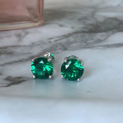 Minty Green Emerald Studs 8mm Stud Earrings Silver, Simple Studs, Round Studs
