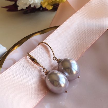 "Femine Harmony" Round Pink Freshwater Pearl Earrings, Rose Gold plated Silver, bridesmaid jewelry