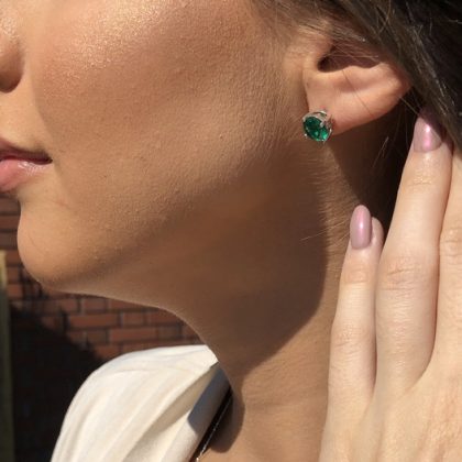 Green round emerald earrings