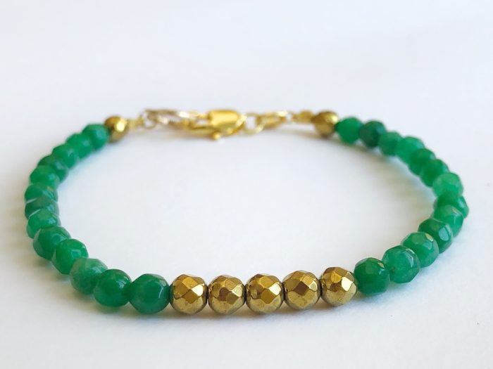 Deep Green Emerald bracelet with gold accent 18k gold filled Hematite Separators, Chakra Jewelry