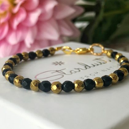 Black Spinel and Gold hematite 14k gold filled luxury bracelet