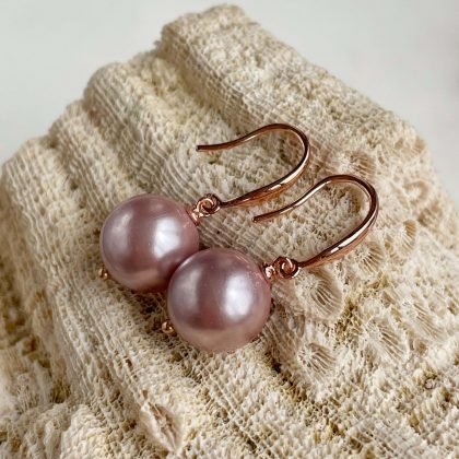 Minimalist pink pearl earrings rose gold