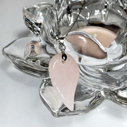 Rose Quartz Angel wing Pendant, angel necklace crystal gemstone