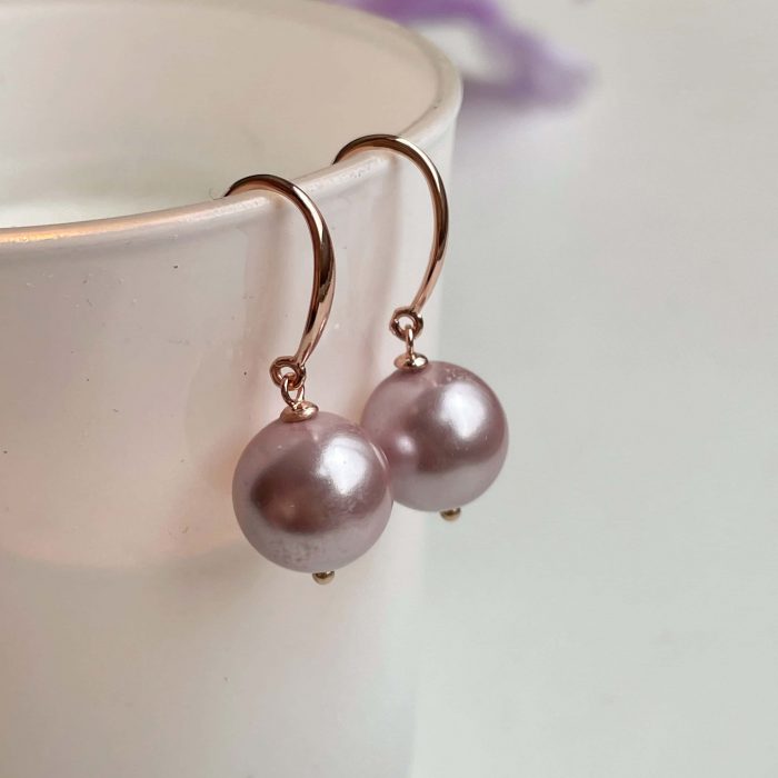 "Femine Harmony" Round Pink Freshwater Pearl Earrings, Rose Gold plated Silver, bridesmaid jewelry
