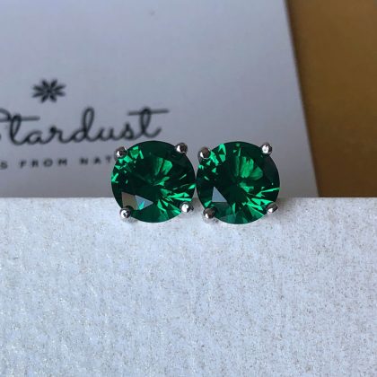 Minty Green Emerald Studs 8mm Stud Earrings Silver, Simple Studs, Round Studs