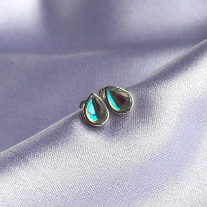 Mermaid glass Stud earrings, Silver 925 rainbow drop studs, Bridesmaid gift