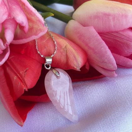 Angel Wing rose quartz pendant