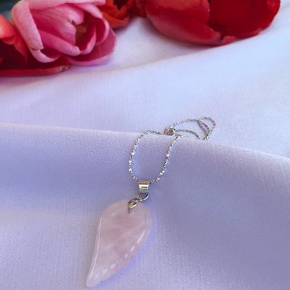Wing rose quartz pendant silver