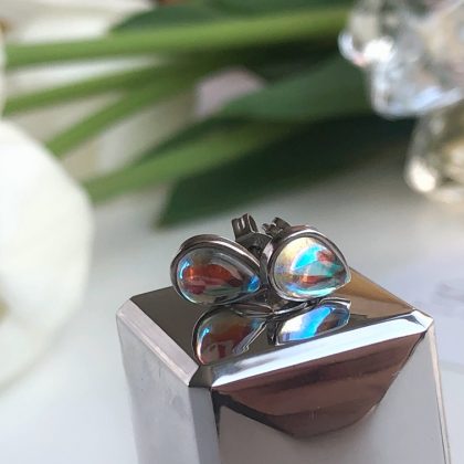 Mermaid glass Stud earrings, Silver 925 rainbow drop studs, Bridesmaid gift