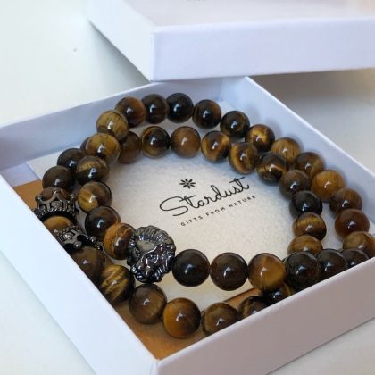 "Black Lion" Tiger eye mens bracelet set, gift for men