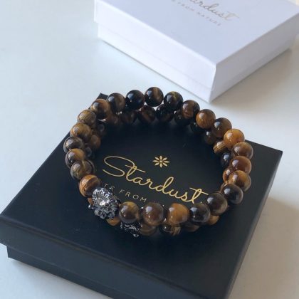 "Black Lion" Tiger eye mens bracelet set, gift for men
