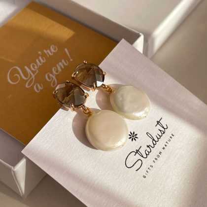 Dangle Flat Pearl earrings Stardust gift