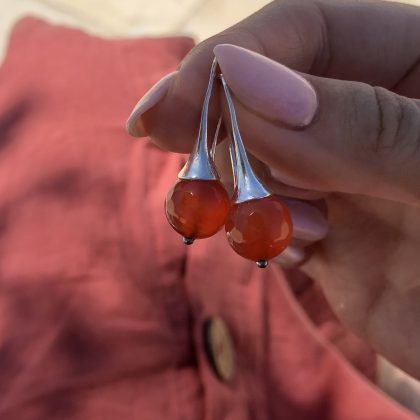"Self-Expression" Deep Orange Carnelian Earrings, long elegant orange gemstone earrings
