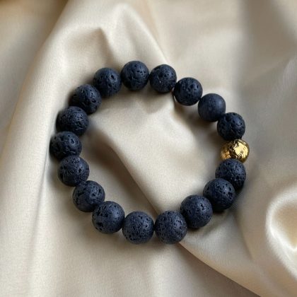 Lava stone braclelet for men with lion