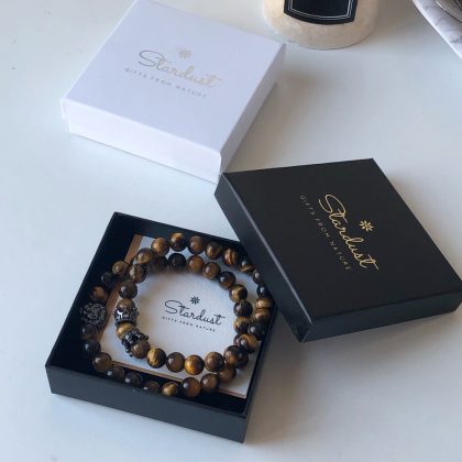 "Gold Lion" Tiger eye mens bracelet set, gift for men