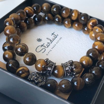 "Gold Lion" Tiger eye mens bracelet set, gift for men