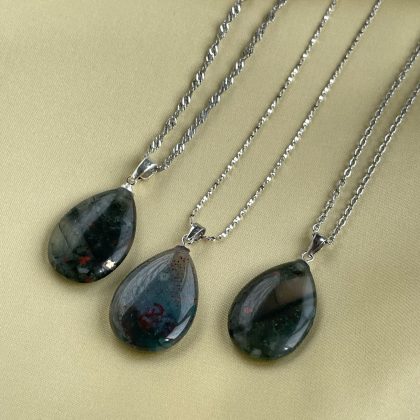 Drop bloodstone silver chains