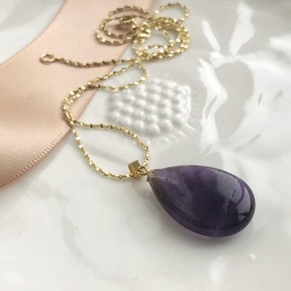 "Wealth" Amethyst pendant with 14k gold filled chain, natural purple gemstone necklace