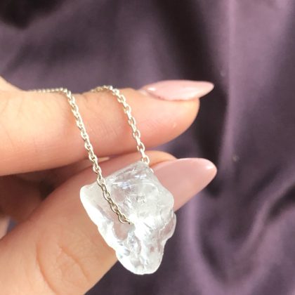 "Crown Chakra" natural gemstone - Raw Crystal Necklace Pendant, rough gemstone, Sterling Silver Chain