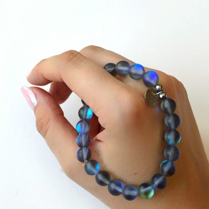 Blue Mermaid Glass Quartz bracelet  8mm, Glowing Aura Matte bracelet