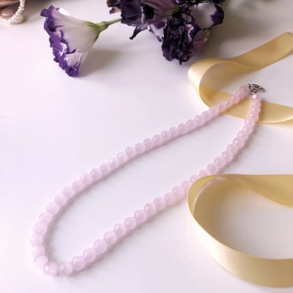 "Love attraction" - Rose Quartz handmade faced bead necklace, Heart chakra jewelry