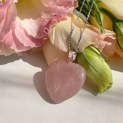 "Love attraction" - Rose Quartz Heart Pendant, Heart chakra jewelry