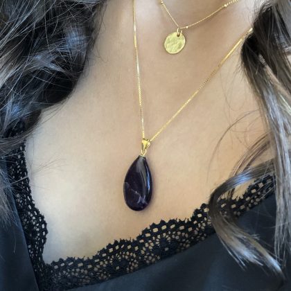 "Wealth" Amethyst pendant with 18k gold filled chain, natural purple gemstone necklace