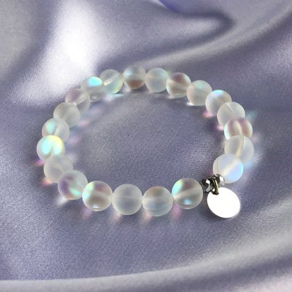 White Mermaid Glass Quartz bracelet  8mm, Glowing Aura Matte bracelet