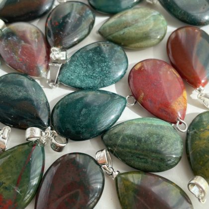 Mix of red green Bloodstone pendants