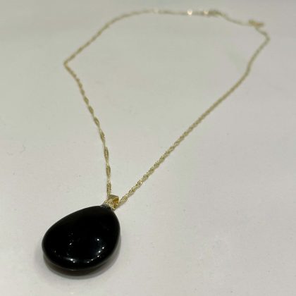 "Happiness" - Black Obsidian Drop Pendant, gold filled chain